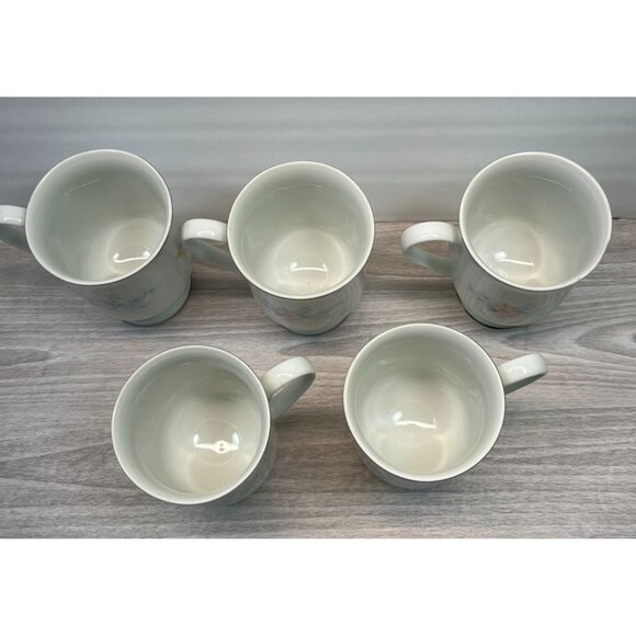 Blue Morn Floral Coffee Mugs Lot of 5 Footed Tea Cups Fanci Florals Japan - Picture 6 of 10
